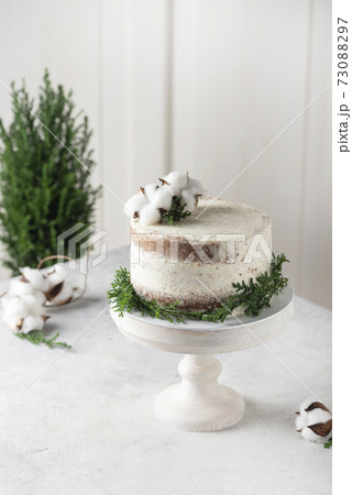 Christmas nude cake with white cream Christmas nude cake with white cream 73088297