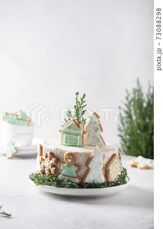 Christmas nude cake with white cream Christmas nude cake with white cream 73088298
