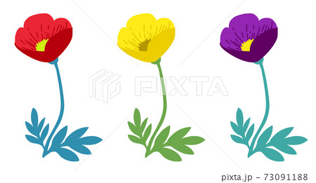 春の花 ポピー のイラスト バリエーションセット 春の花 ポピー のイラスト バリエーションセット 73091188