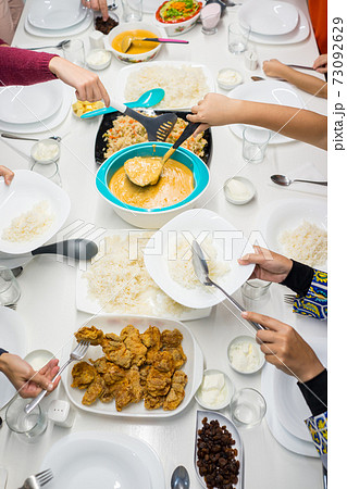 Top view of friends having lunch Top view of friends having lunch 73092629