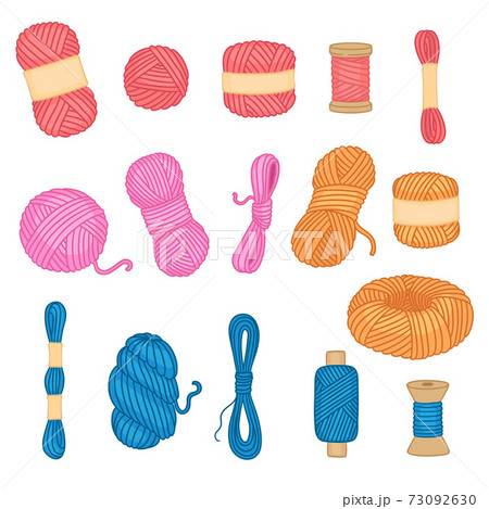 Threads collection. Sewing handicraft items tangle threads from woolen neoteric vector cartoon objects Threads collection. Sewing handicraft items tangle threads from woolen neoteric vector cartoon objects 73092630