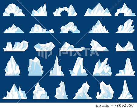 Iceberg illustrations. Crystal freezing mountains snow hills in ocean north pole antarctic frost recent vector pictures 73092656