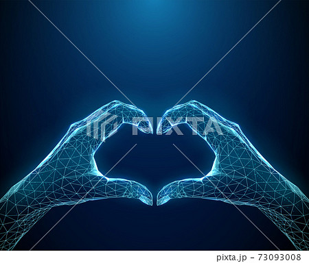 Abstract heart shape from two blue hands. 73093008