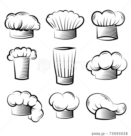 Chef hat. Cook professional clothes for preparing food on kitchen vector collection set 73093038