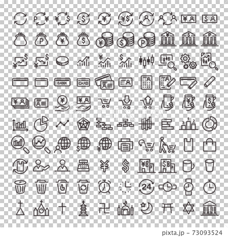 Line art icon 100 pieces 05 (business / society / religion, etc.) 73093524