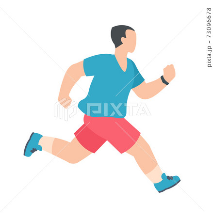 People marathon. Athletic male character running and jogging, active man healthy summer activity in park, sprinter boy sport leisure lifestyle. Vector flat cartoon isolated illustration 73096678