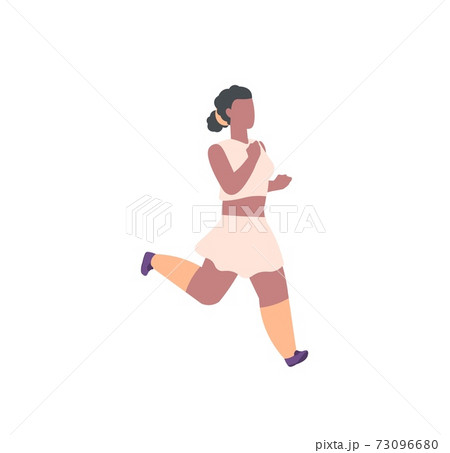 People marathon. Athletic female character speed running and jogging, active woman healthy summer activity in park, fitness leisure lifestyle. Vector flat cartoon isolated illustration 73096680