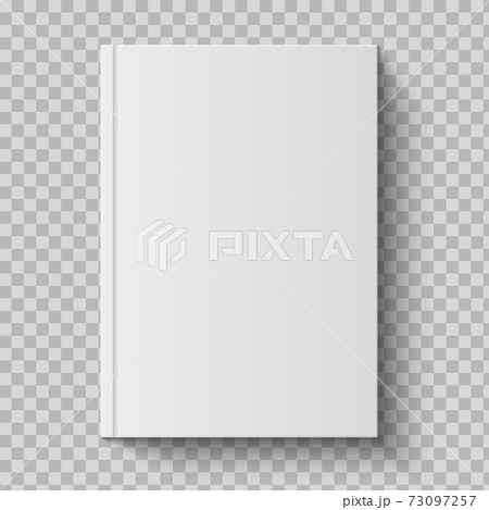 Realistic closed book. Empty 3d mockup diary with blank hard cardboard cover. White textbook template for branding, Vector illustration isolated on transparent background view from above 73097257