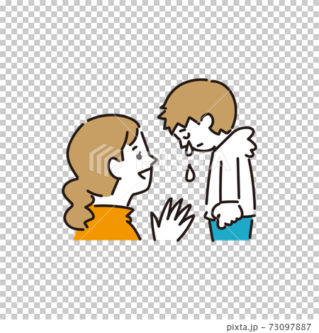 泣いている子どもとそれを励ますお母さんのイラスト素材