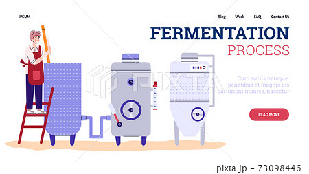 Banner showing winemaking fermentation process cartoon flat vector illustration. 73098446