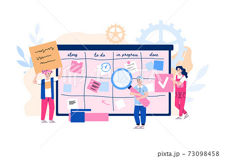 Tiny people standing next to tasks board, flat...のイラスト素材 [73098458] - PIXTA