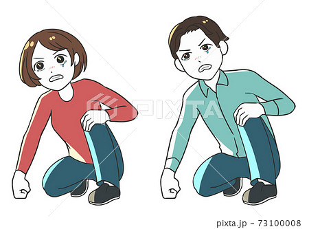 泣きながら立ち上がるのイラスト素材