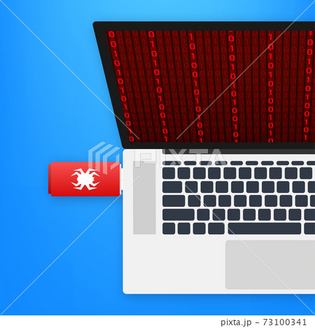 Computer virus on usb flash card. Virus protection. Vector stock illustration. 73100341