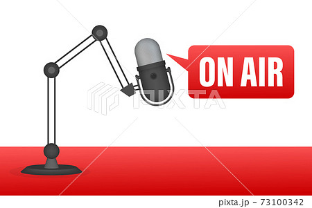 Podcast icon like on air live. Podcast. Badge, icon, stamp, logo. Radio broadcasting or streaming. Vector illustration. 73100342