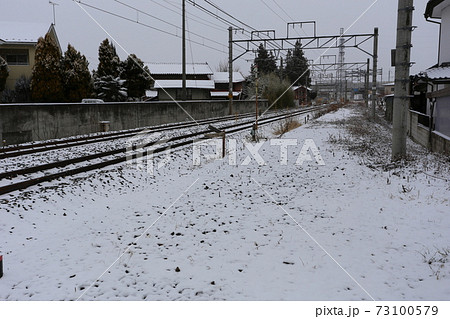 雪の積もった、廃線長野電鉄河東線跡 雪の積もった、廃線長野電鉄河東線跡 73100579