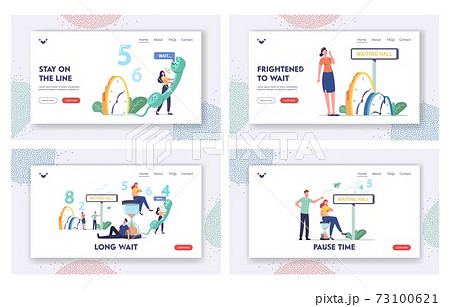 Long Wait Landing Page Template Set. Tired Bored Characters Too Long Waiting in Office Hall, Airport or Hospital Lobby Long Wait Landing Page Template Set. Tired Bored Characters Too Long Waiting in Office Hall, Airport or Hospital Lobby 73100621