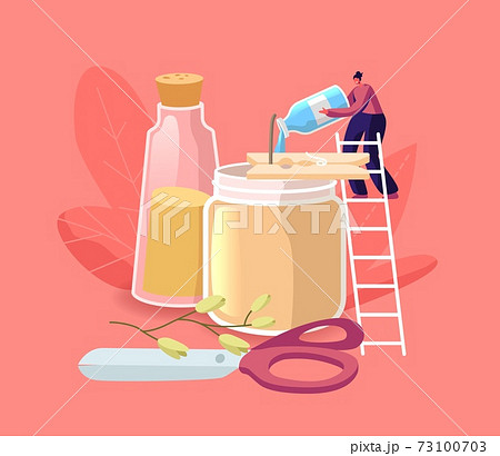 Tiny Female Character Stand on Ladder Add Scented Liquid in Huge Glass Jar with Candle for Aroma Therapy and Relaxation Tiny Female Character Stand on Ladder Add Scented Liquid in Huge Glass Jar with Candle for Aroma Therapy and Relaxation 73100703