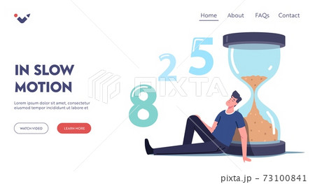 Man Waiting in Lobby Landing Page Template. Long Wait, Male Character in Hall Sit and Sleeping at Huge Hourglass Man Waiting in Lobby Landing Page Template. Long Wait, Male Character in Hall Sit and Sleeping at Huge Hourglass 73100841