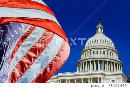 The United States Washington DC Capitol with American flag 73101449