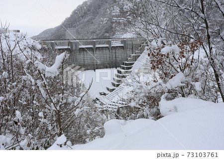 真冬　雪の積もった、浅川ダム 73103761