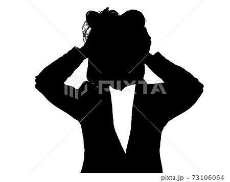 頭を抱える女性ビジネスマンシルエット2のイラスト素材