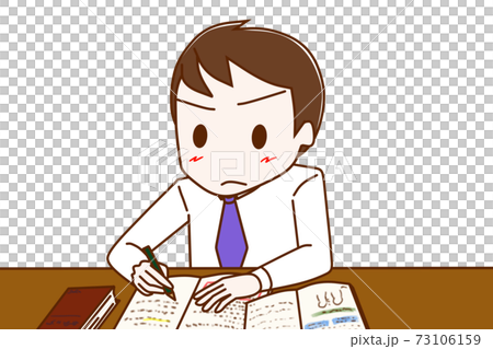 試験のために一生懸命真面目に勉強する男性のイラスト素材