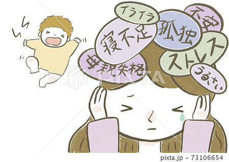 夜泣きにストレスを感じる母親 73106654