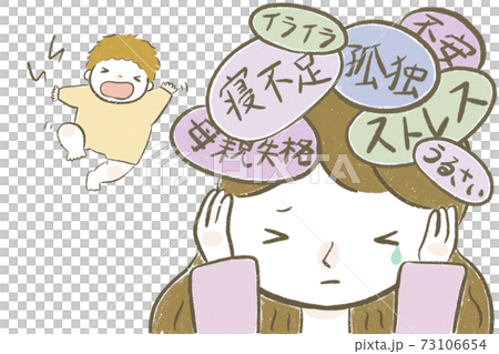 夜泣きにストレスを感じる母親 73106654