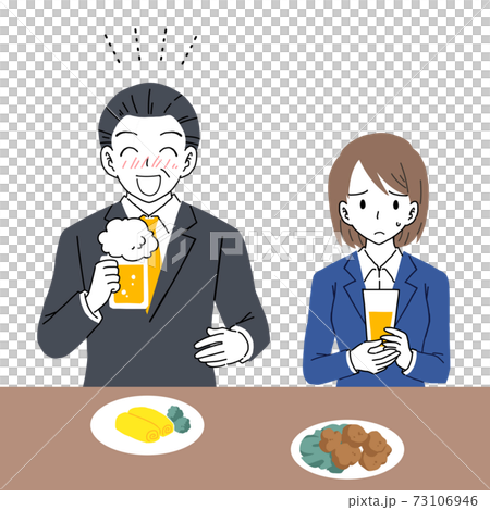飲み会が憂鬱な新入社員と上司のイラスト 73106946