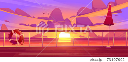 Cruise liner deck or quay on dusk seascape view 73107002