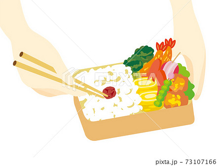 箸を使ってお弁当を作る手のイラスト素材