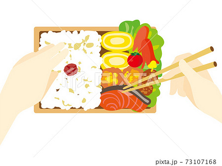 箸を使ってお弁当を作る手のイラスト素材