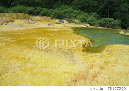 中国　四川省　黄龍風景区の石灰華段　 73107290