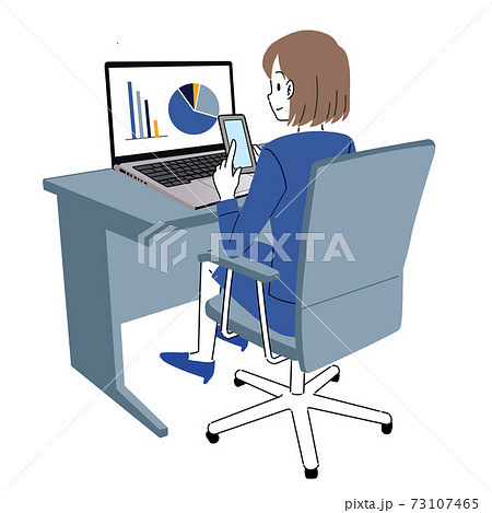 仕事中にスマホをさわる新入社員のイラスト 73107465