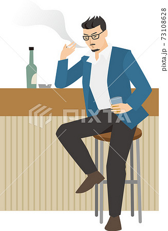 お酒を飲みながらタバコを吸う男性のイラスト素材