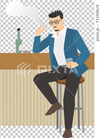 お酒を飲みながらタバコを吸う男性のイラスト素材