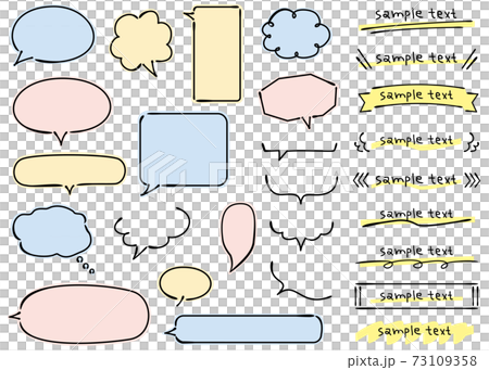 Ink-like handwritten balloons and headlines that look like they were written with a pen Pastel colors 73109358