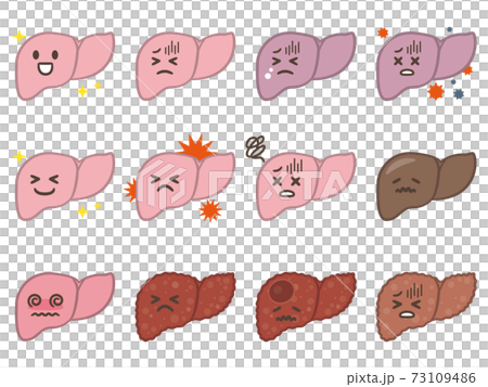 肝臓の病気を表情で表したイラストレーションセット 73109486