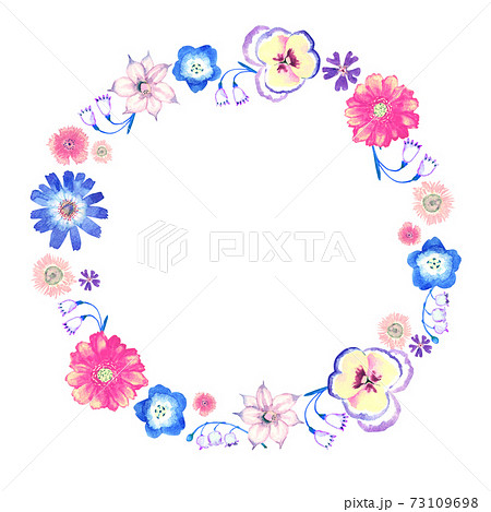 春の花 夏の花 フレーム 水彩 イラストのイラスト素材