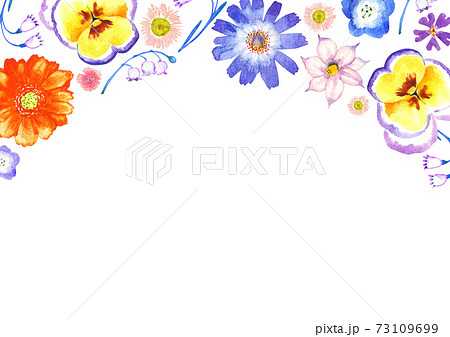 春の花 夏の花 背景 フレーム 水彩 イラストのイラスト素材