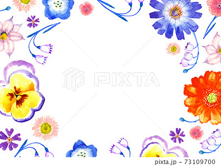 春の花 夏の花 背景 フレーム 水彩 イラストのイラスト素材