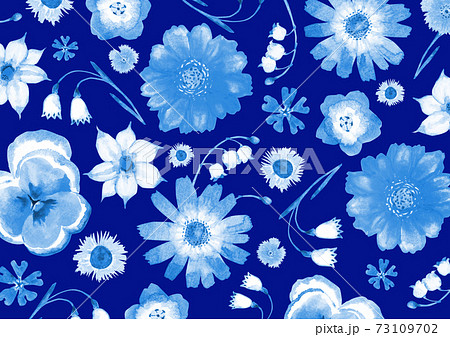 春の花 夏の花 背景 模様 テキスタイル 水彩 イラストのイラスト素材