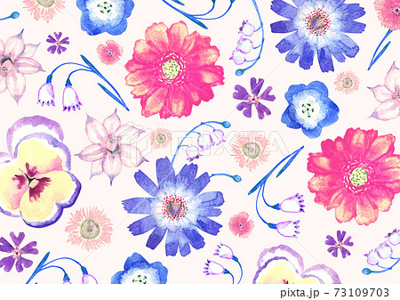 春の花 夏の花 背景 模様 テキスタイル 水彩 イラストのイラスト素材