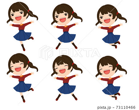 ジャンプしている女の子の表情 ポーズの差分イラストセットのイラスト素材