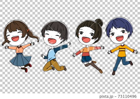 Illustration of a smiling girl and boy jumping Illustration of a smiling girl and boy jumping 73110496