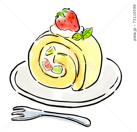 食べ物 イラスト 苺ロールケーキのイラスト素材