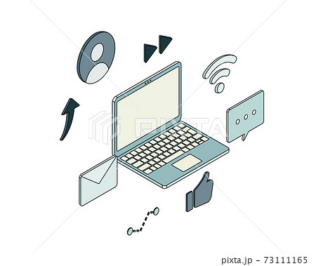 ビジネス ノートパソコン Sns コミュニケーションのイラスト アイソメトリック Pc アイソメのイラスト素材