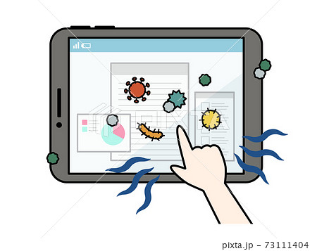 ウイルスや菌が付着しているタブレットpcのイラスト素材