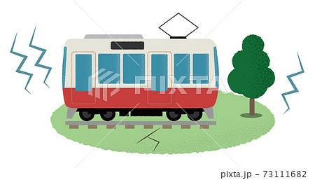 地震の被害に遭う電車のベクターイラストのイラスト素材