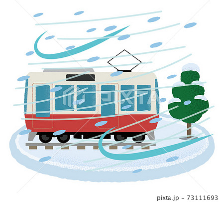 吹雪の被害に遭う電車のベクターイラスト 73111693